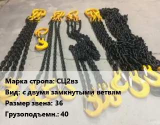 Строп цепной СЦ2вз с двумя замкнутыми ветвям Звено:36 Грузопод.40